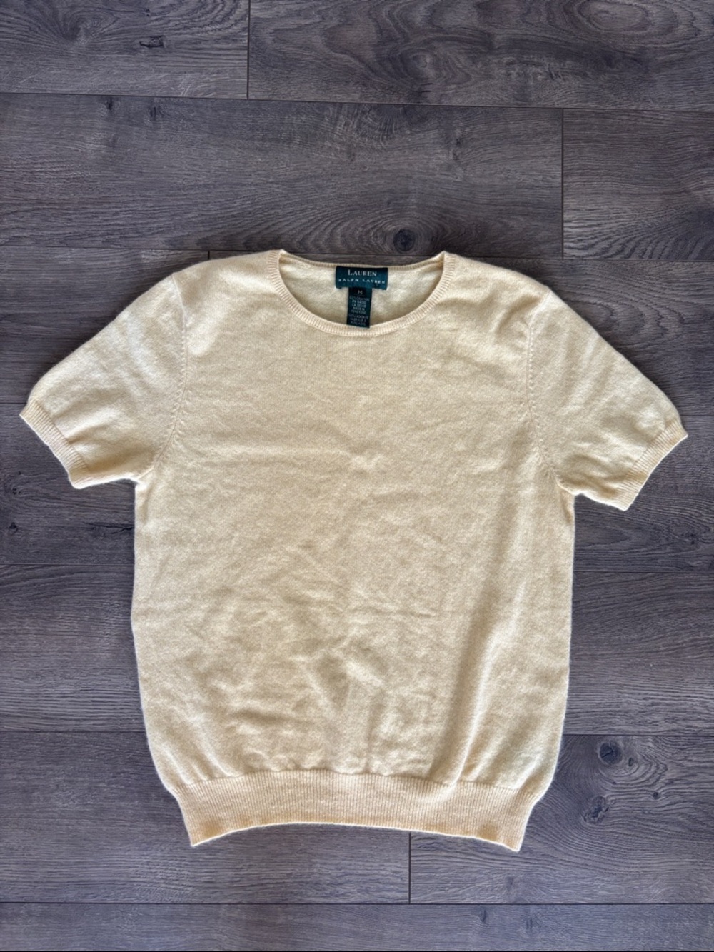 100% Cashmere Lauren Ralph Lauren Crewneck Sweater in Pale Yellow